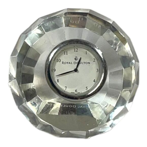 Royal Doulton Faceted Round Desk Clock Paperweight Radiance Glass Vintage - Picture 1 of 9